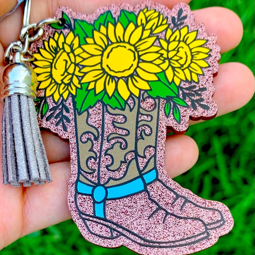 Rose gold Sunflower Boot Keychain